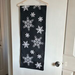 Table runner 70 x14, charcoal with White Snowflake Design